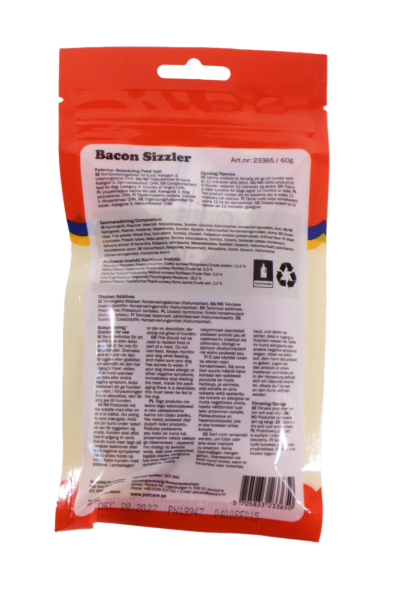 Småland Bacon Sizzler 60g (Hundgodis av kyckling)