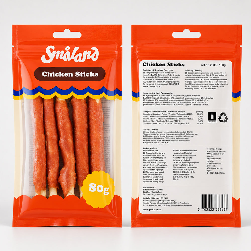 Småland Chicken Sticks 80g (Tuggeben till hundar)