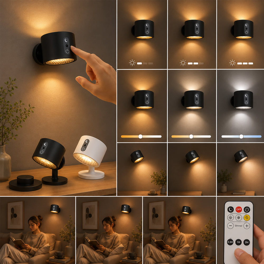 LED-nattlampa 360° roterbar, magnetisk, 3 färgtemperaturer – vit eller svart