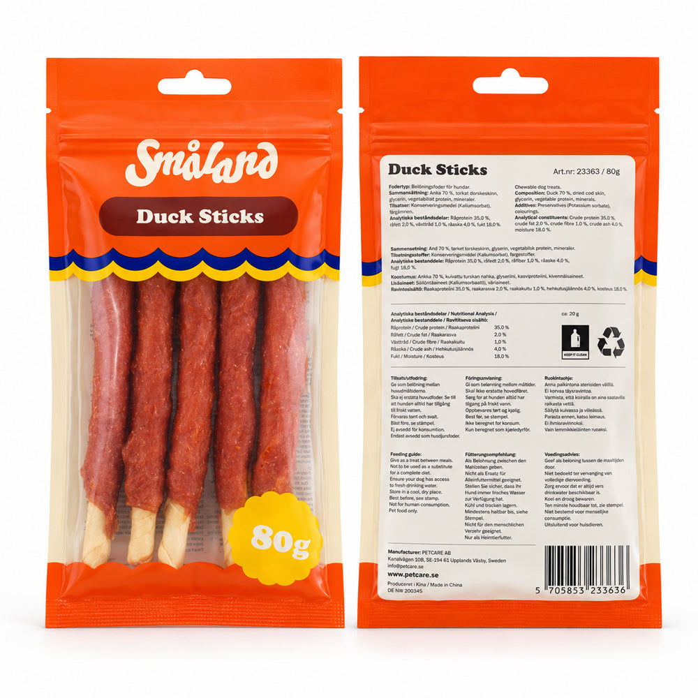 Småland Duck Sticks 80g (Tuggeben till hundar)