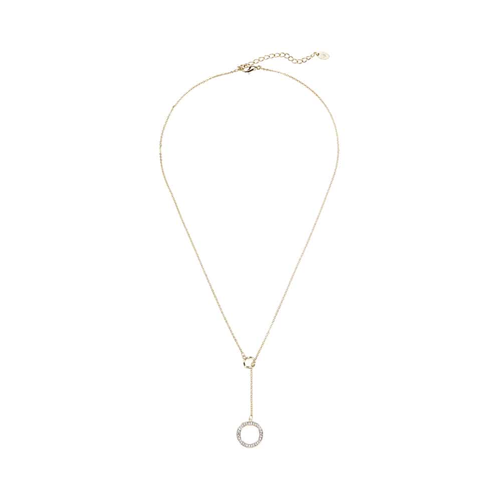Halsband, guld- eller silverfärgad, hänge formad som ring med små stenar, justerbar