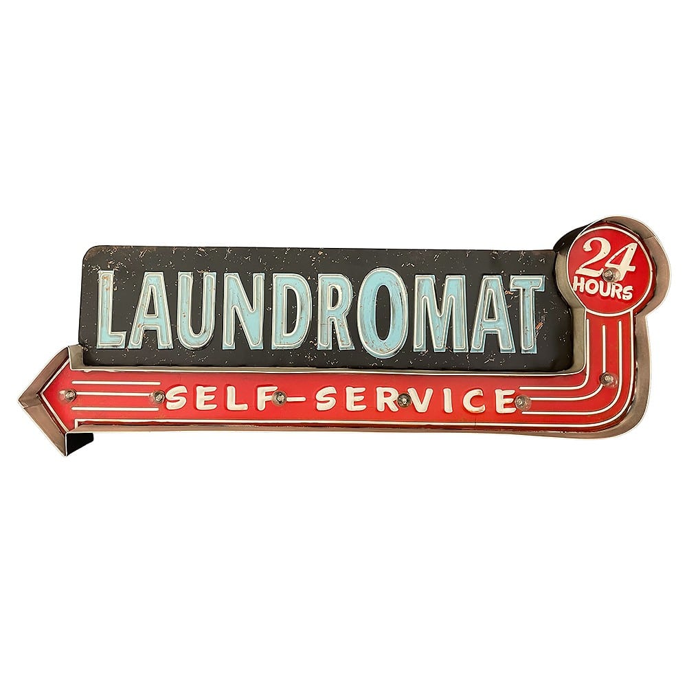 Retroskylt LAUNDROMAT med ljus