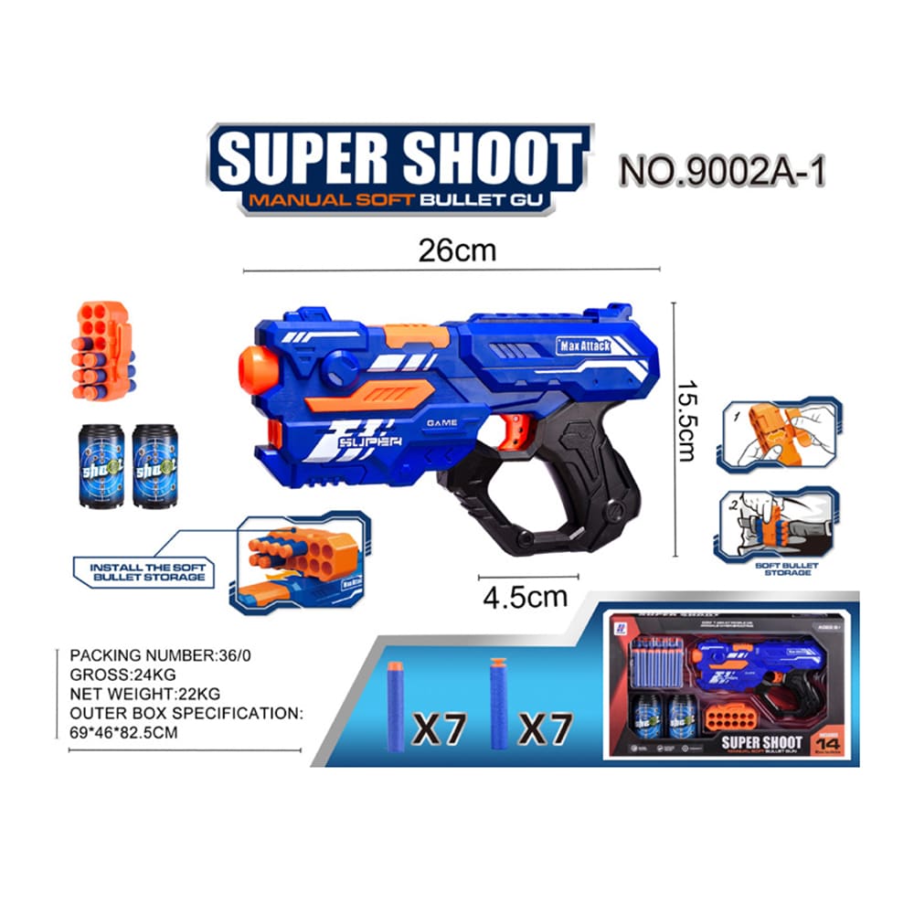 Soft Bullet "Super Shoot" - 4 olika, supercoola pistoler -