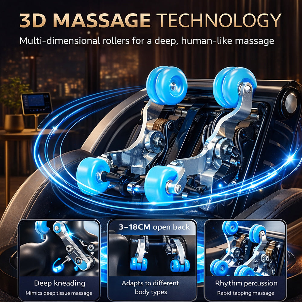Massagestol 3D med kroppsskanning, SL-skena, 32 airbags, värme i ländrygg/ben & Zero Gravity- Modell 988Q6
