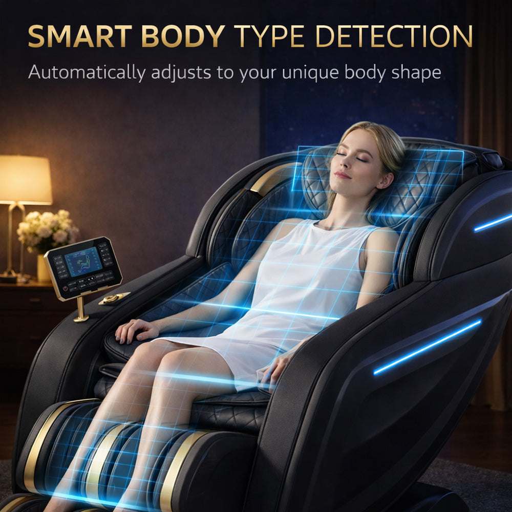 Massagestol 3D med kroppsscanning, SL-skena, lufttrycksmassage, värme i ben/ländrygg & Zero Gravity - Modell 988Q6