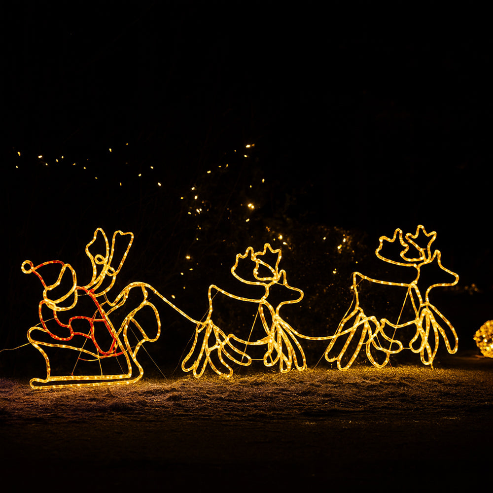 Tomtenisse, Renar och Släde - 230 cm med LED-lampor -
