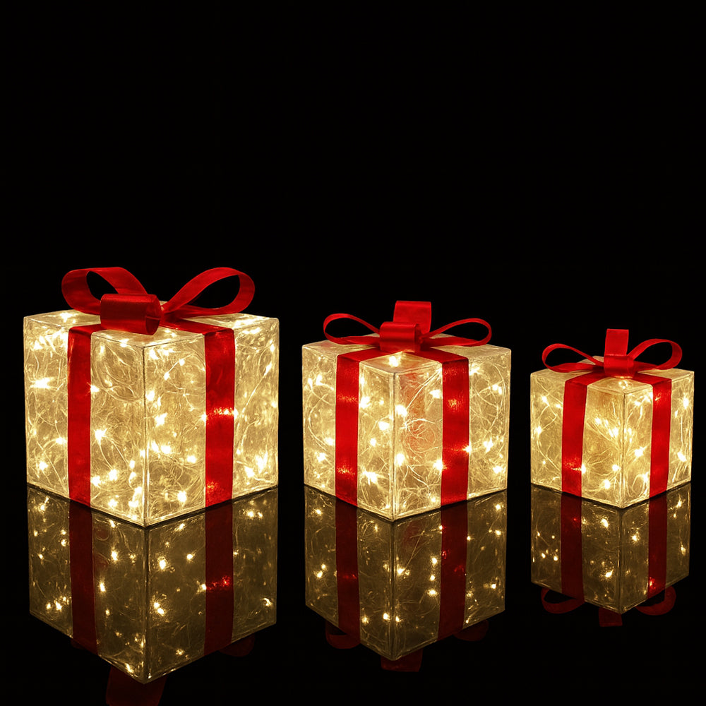 LED-presentlåda, Transparent med Röda Rosetter - Set om 3 -