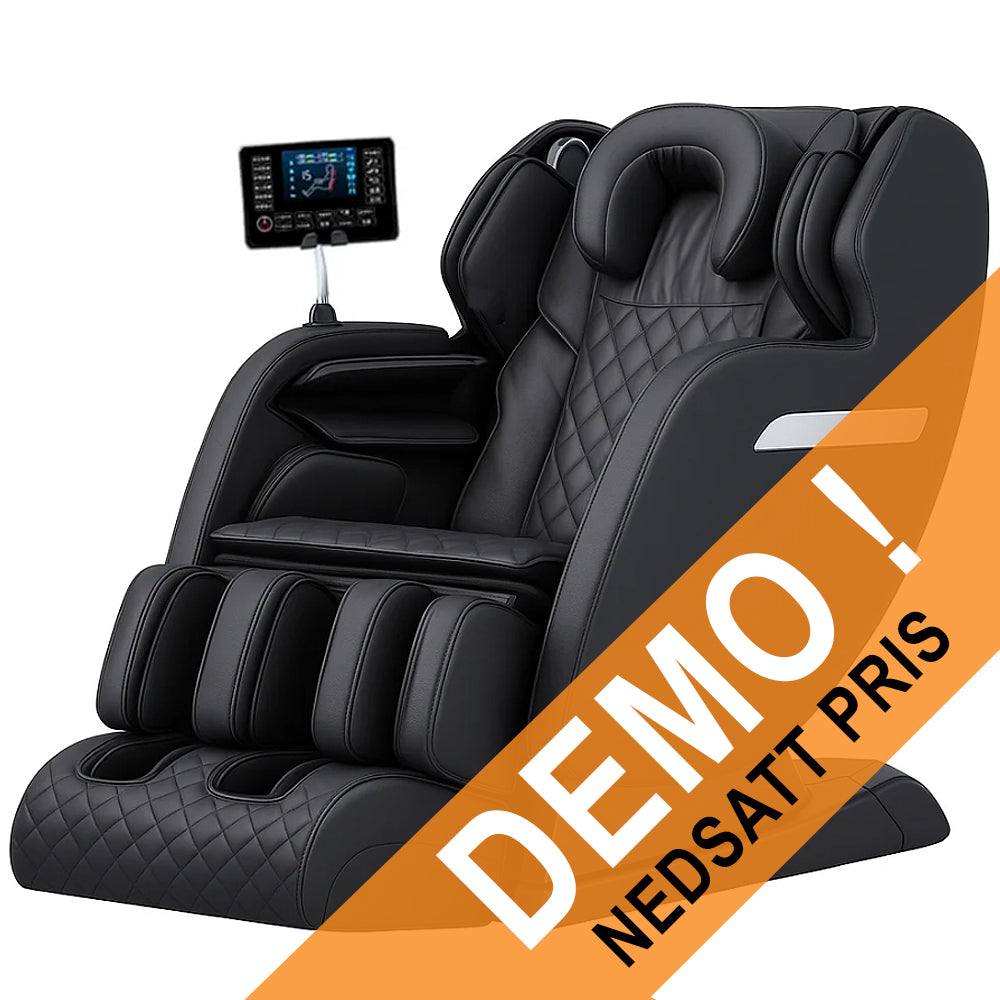SPARA – DEMOEXEMPLAR: Massagestol 4D med SL-teknologi, lufttrycksmassage, värmeterapi och stor pekskärm – Modell A6 Svart (Kopi)