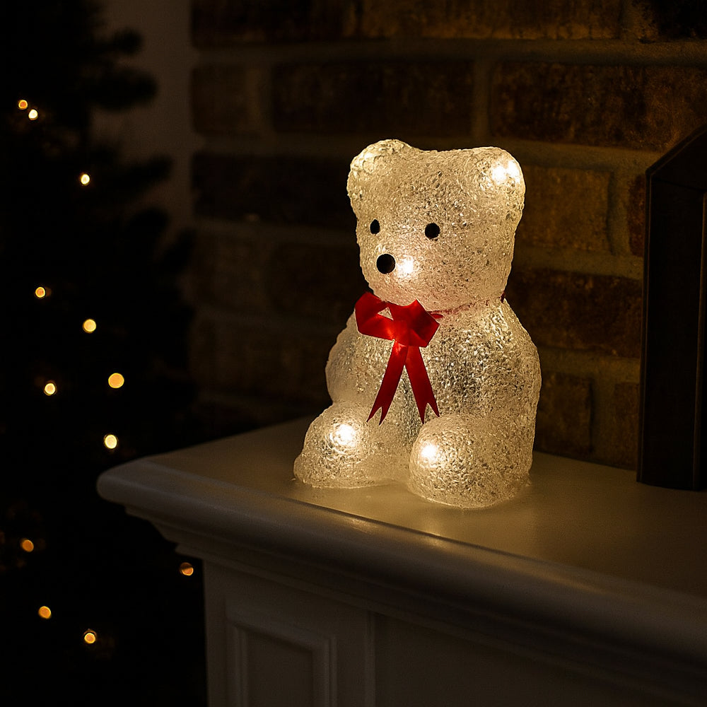 Akryl Isbjörn - Höjd 16 cm - med/utan röd rosett -