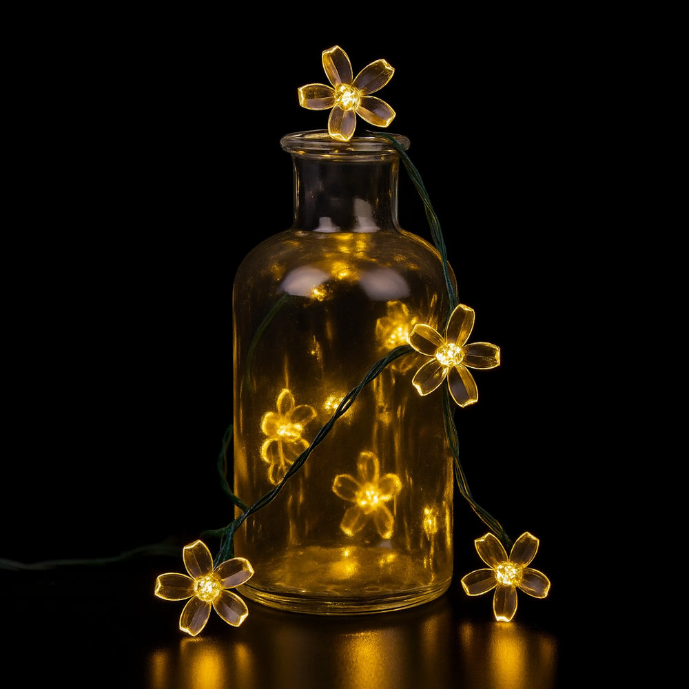 Dekorativ LED-ljusslinga 2 meter med 30 blommor – Solcellsdriven –