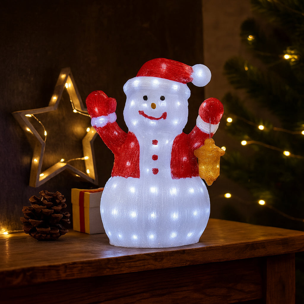 Snögubbe Akryl - höjd 60 cm med LED-ljus