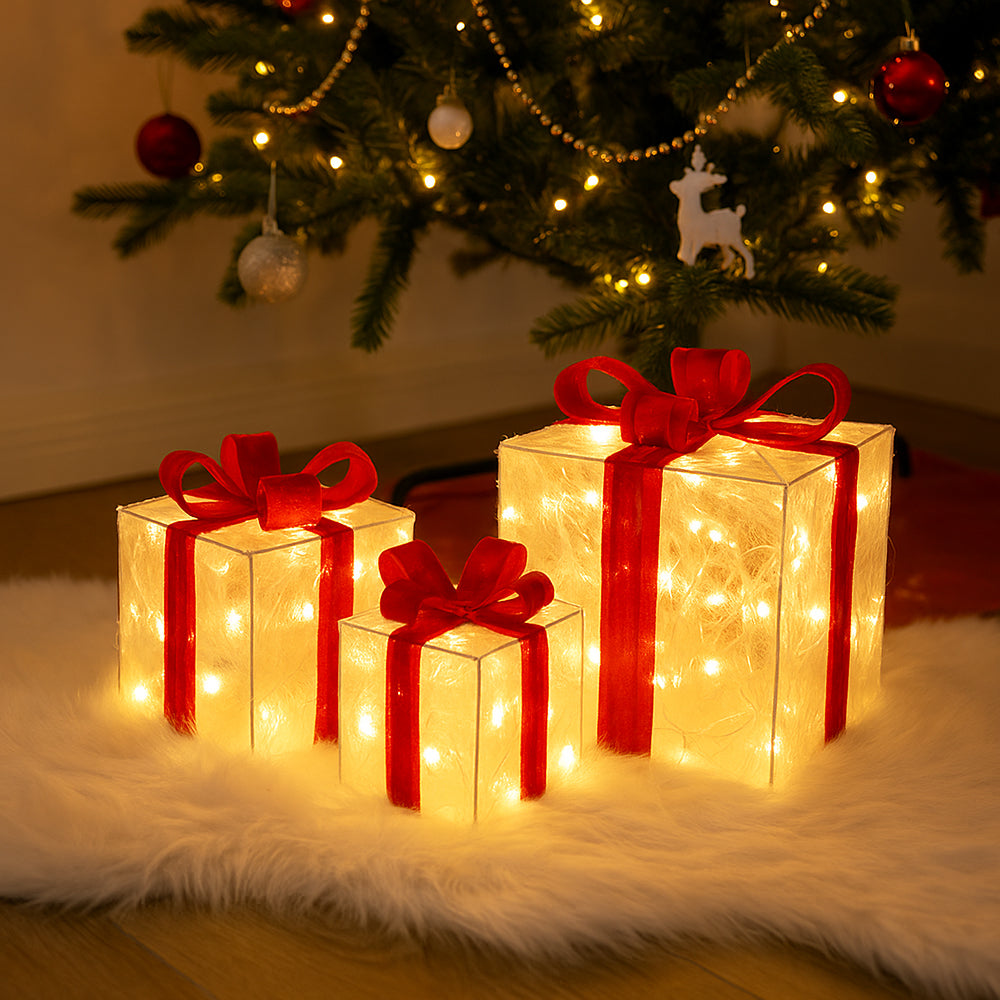 LED-presentlåda, Transparent med Röda Rosetter - Set om 3 -