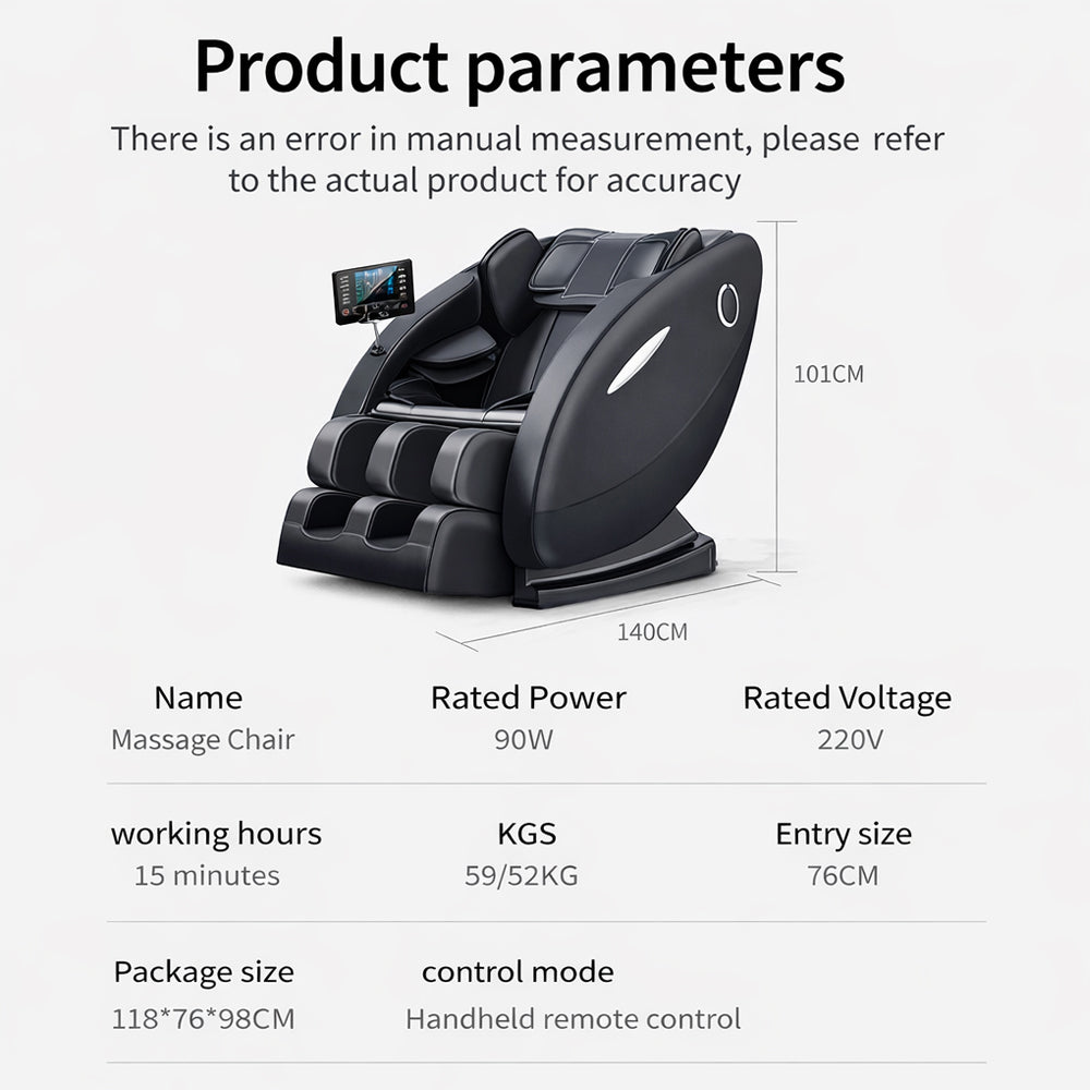 Massagestol 2D – Värmeterapi, AI-styrning, Zero Gravity – Modell A5 Plus