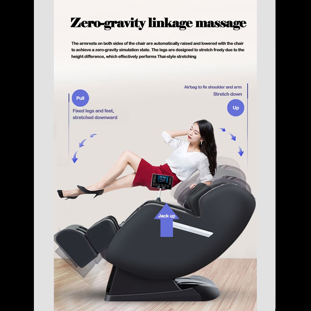 Lyxig 4D-massagestol med SL-teknologi, lufttrycksmassage, värmeterapi och stor pekskärm