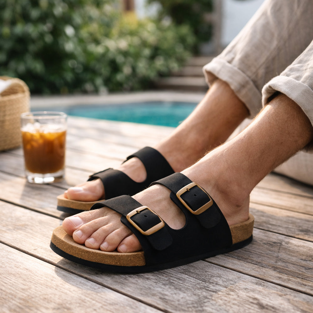Klassiska Bio Sandaler i Läder med skålformad häl och tågrepp - bruna eller svarta -