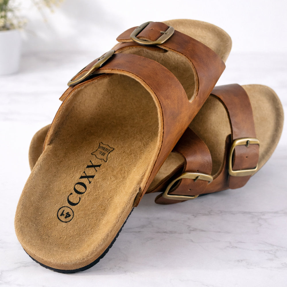 Klassiska Bio Sandaler i Läder med skålformad häl och tågrepp - bruna eller svarta -
