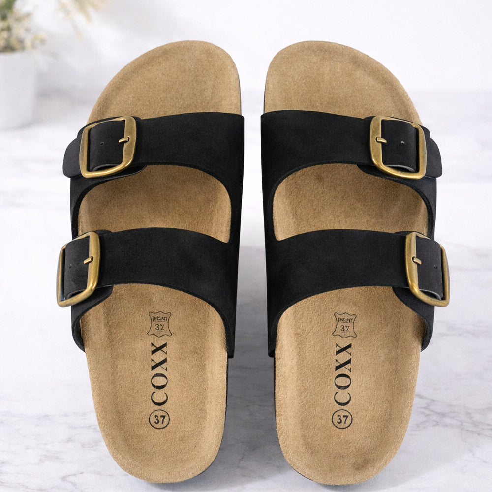 Klassiska Bio Sandaler i Läder med skålformad häl och tågrepp - bruna eller svarta -