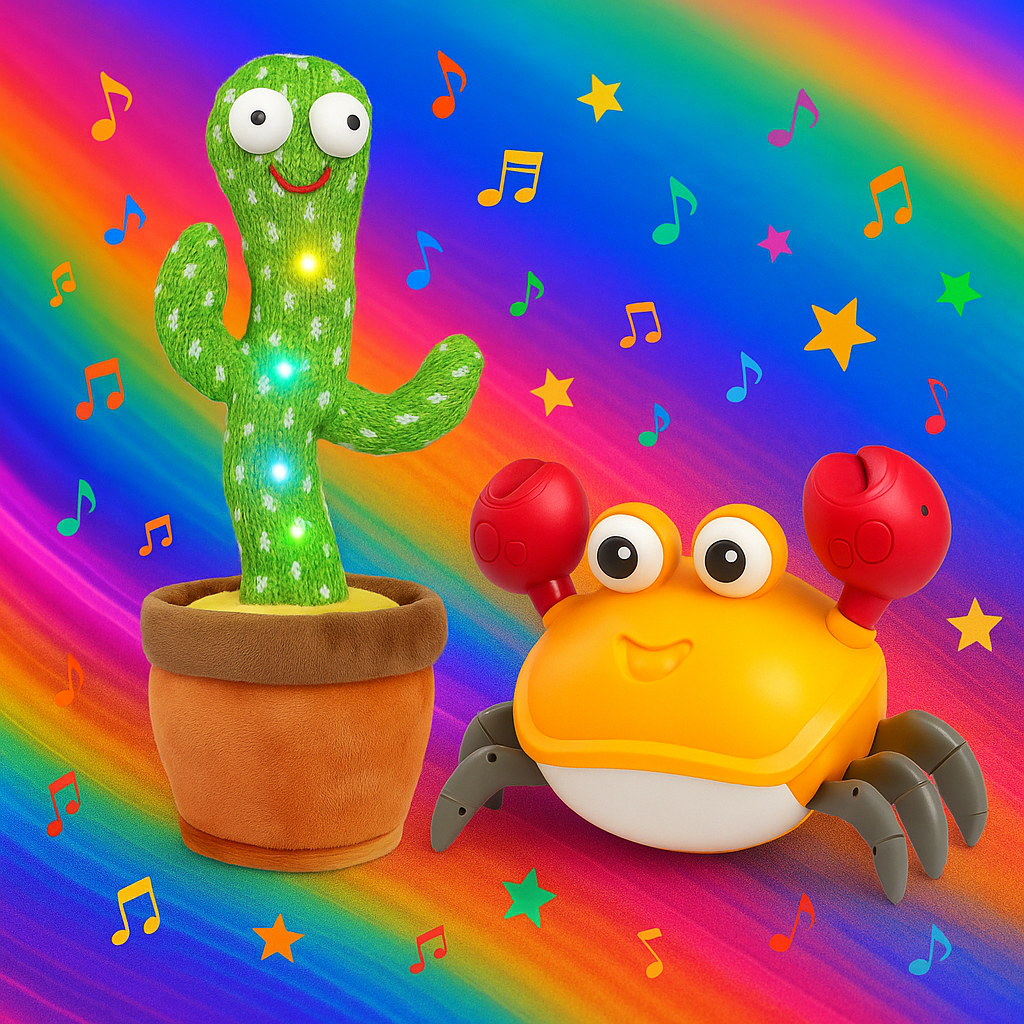 Leksaks-Bundle: Sjungande kaktus & glad babykrabba