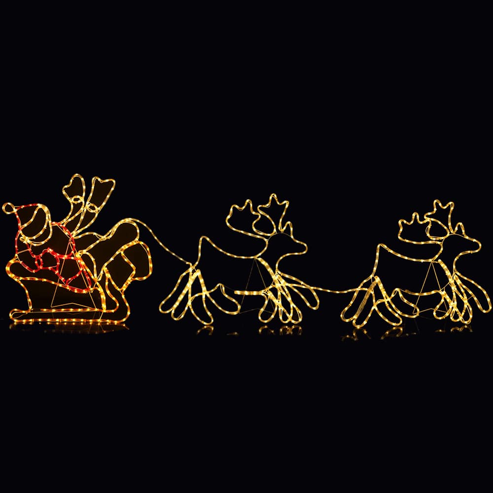 Tomtenisse, Renar och Släde - 230 cm med LED-lampor -