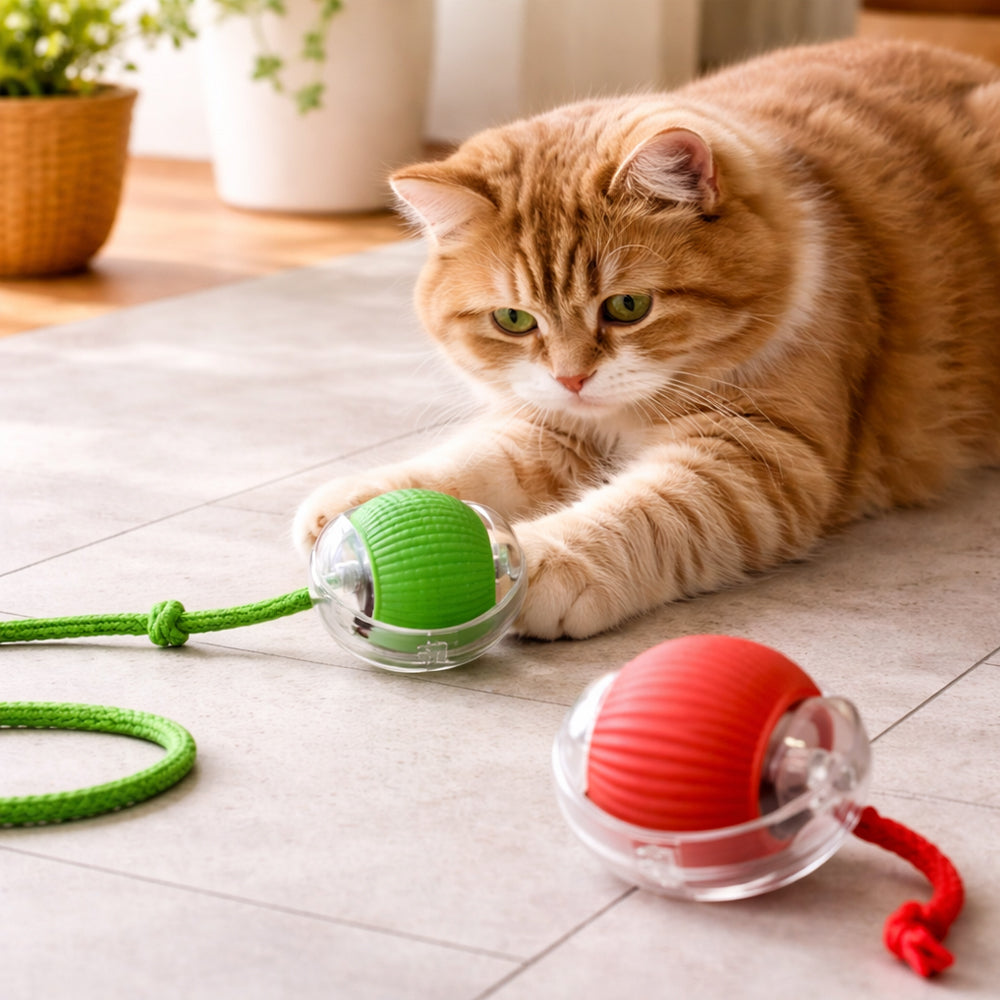 Smart interaktiv kattboll med snöre