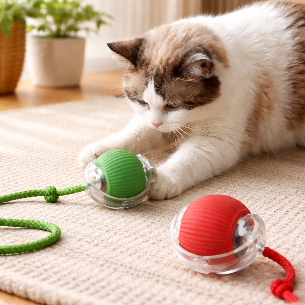 Smart interaktiv kattboll med snöre