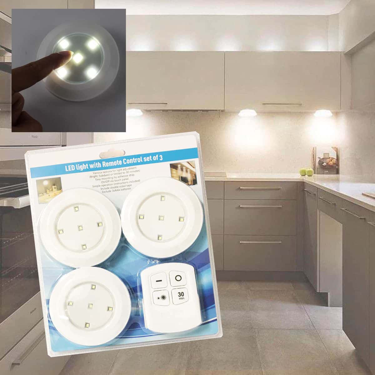 Led spotlight med fjärrkontroll – 3 st.