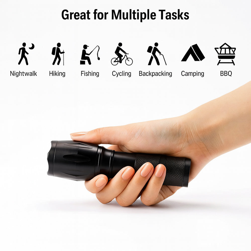 Taclight LED zoomficklampa (vattentät och stöttålig) m/5 funktioner