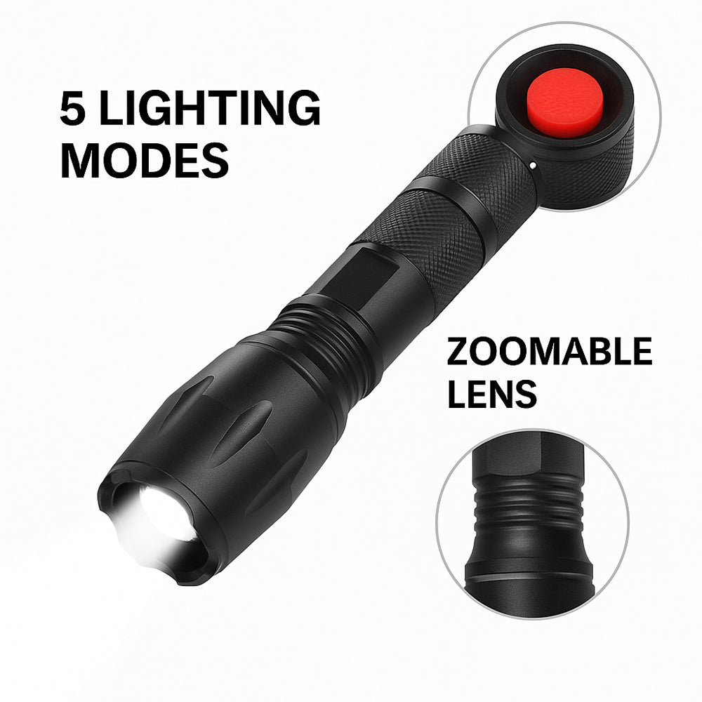 Taclight LED zoomficklampa (vattentät och stöttålig) m/5 funktioner