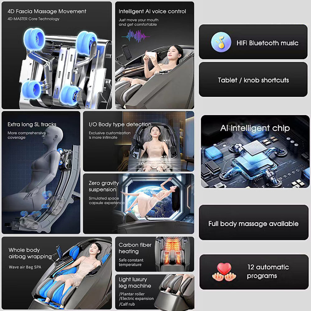 Massagestol 4D, Lux Pro Edition med SL-teknologi, AI-styrning och värme – Modell 988F6
