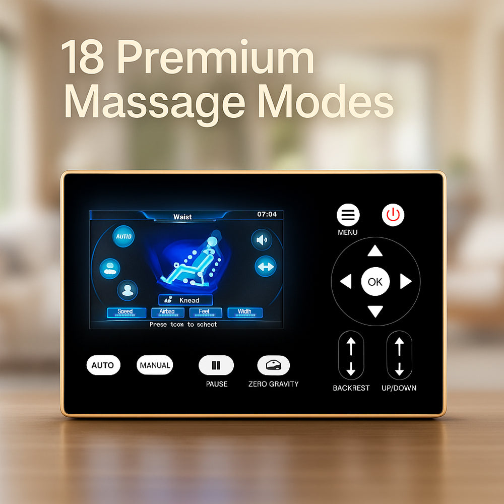 Massagefåtölj 4D Lyx Pro+ med SL-teknologi, Värmeterapi, Röststyrning & Pekskärm - Modell M5 vit