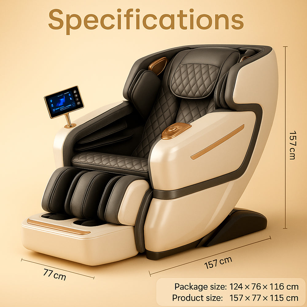 Massagefåtölj 4D Lyx Pro+ med SL-teknologi, Värmeterapi, Röststyrning & Pekskärm - Modell M5 vit