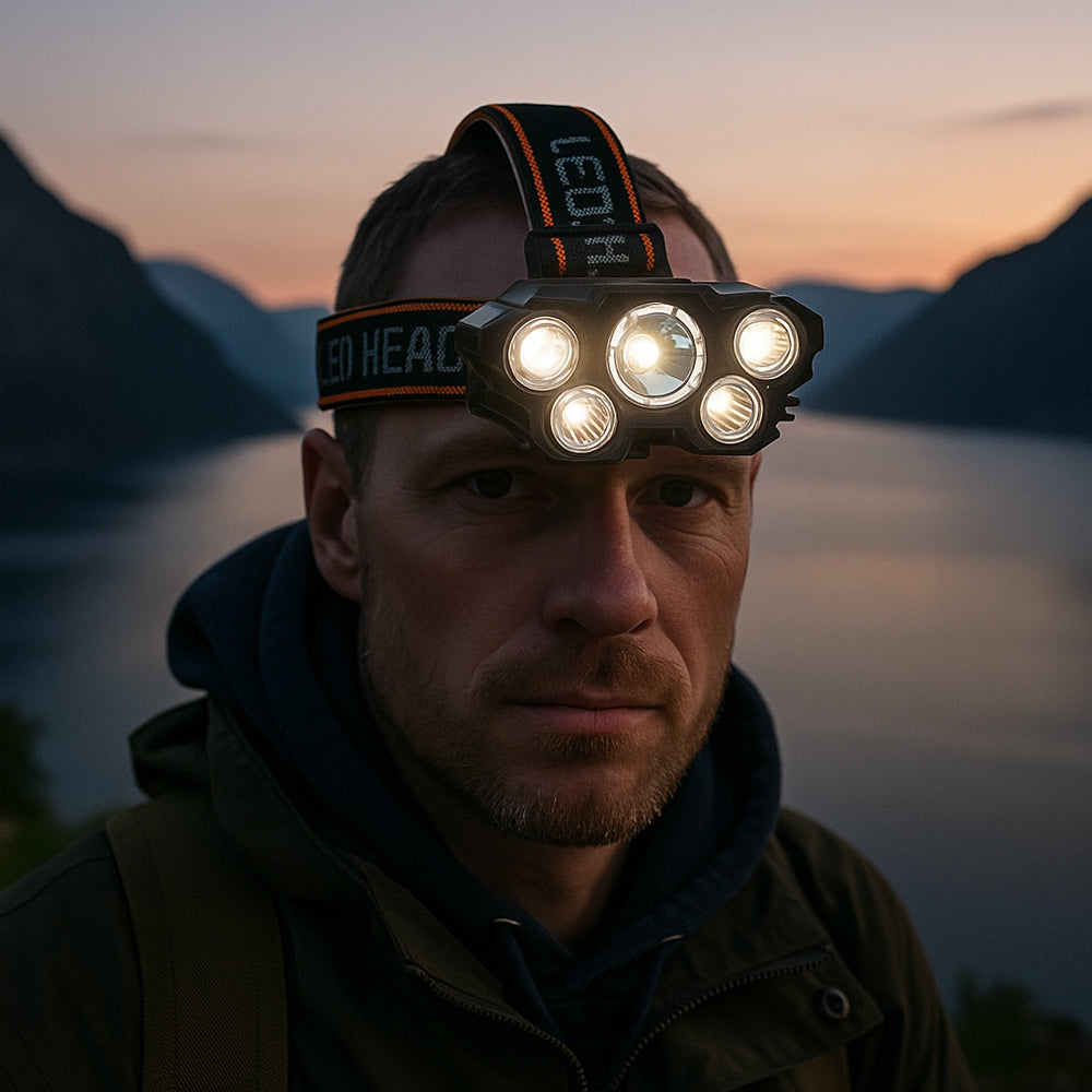 Pannlampa 300 lumen 180° justerbar vinkel – 4 ljuslägen