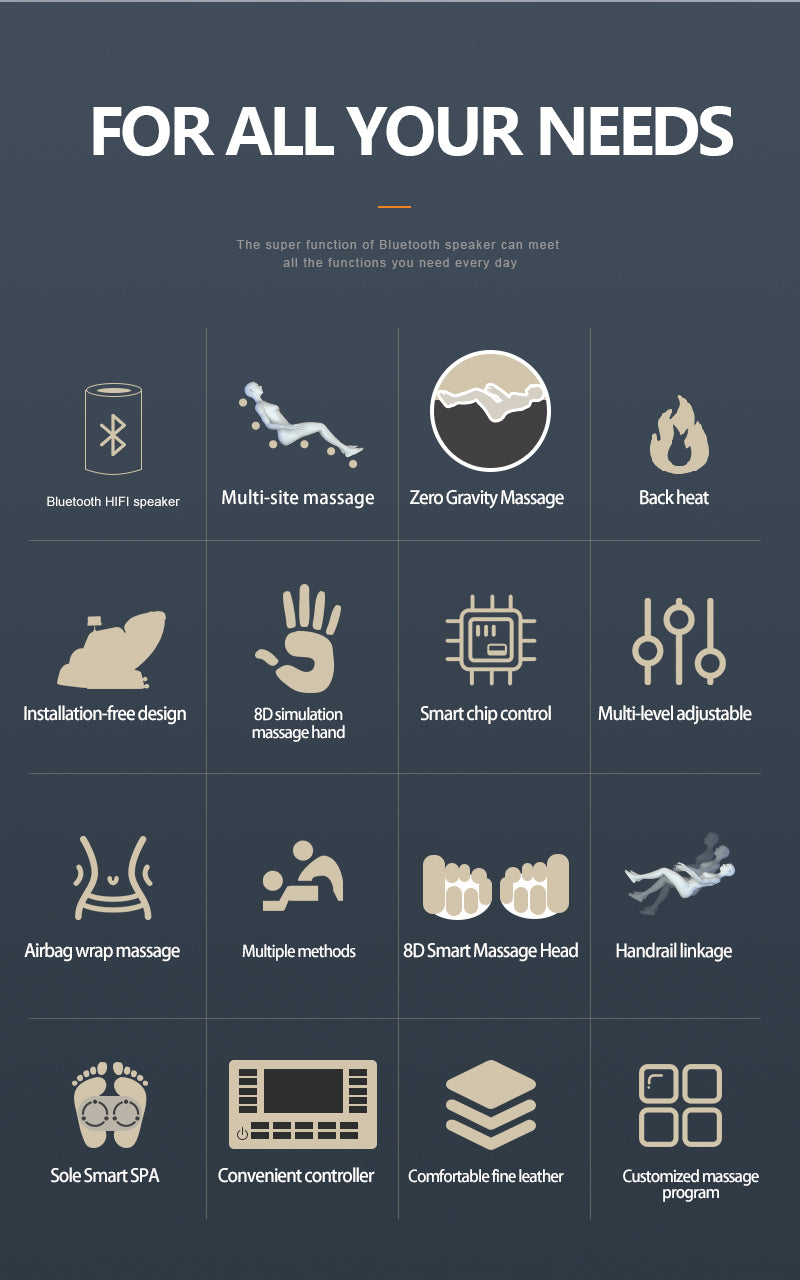 Massagestol 8D - S-teknologi, Zero Gravity och Värmebehandling - Model S9C