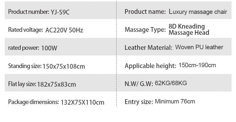 Massagestol 8D - S-teknologi, Zero Gravity och Värmebehandling - Model S9C