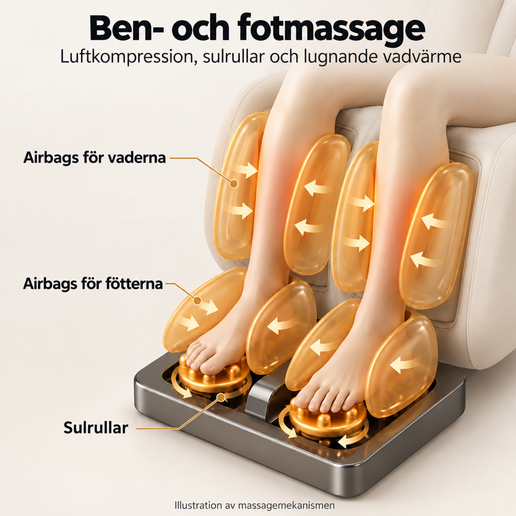 Massagestol 8D – Zero Gravity, lufttrycksmassage, värme för ländrygg och vader – Modell LEK-988Q3