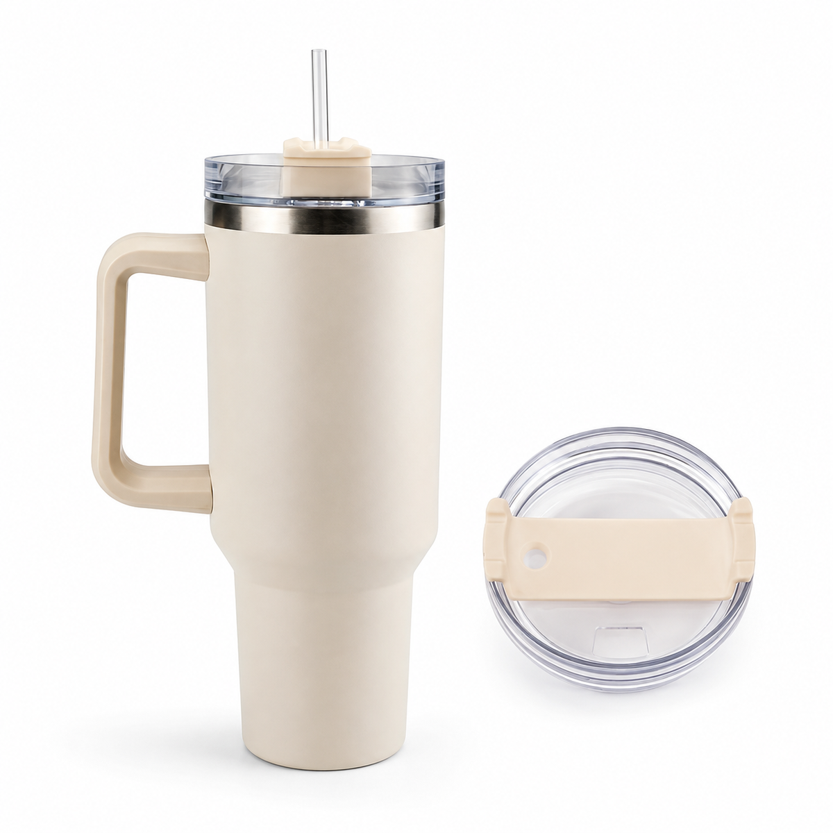 Tumbler termomugg 1200 ml med handtag, lock och sugrör