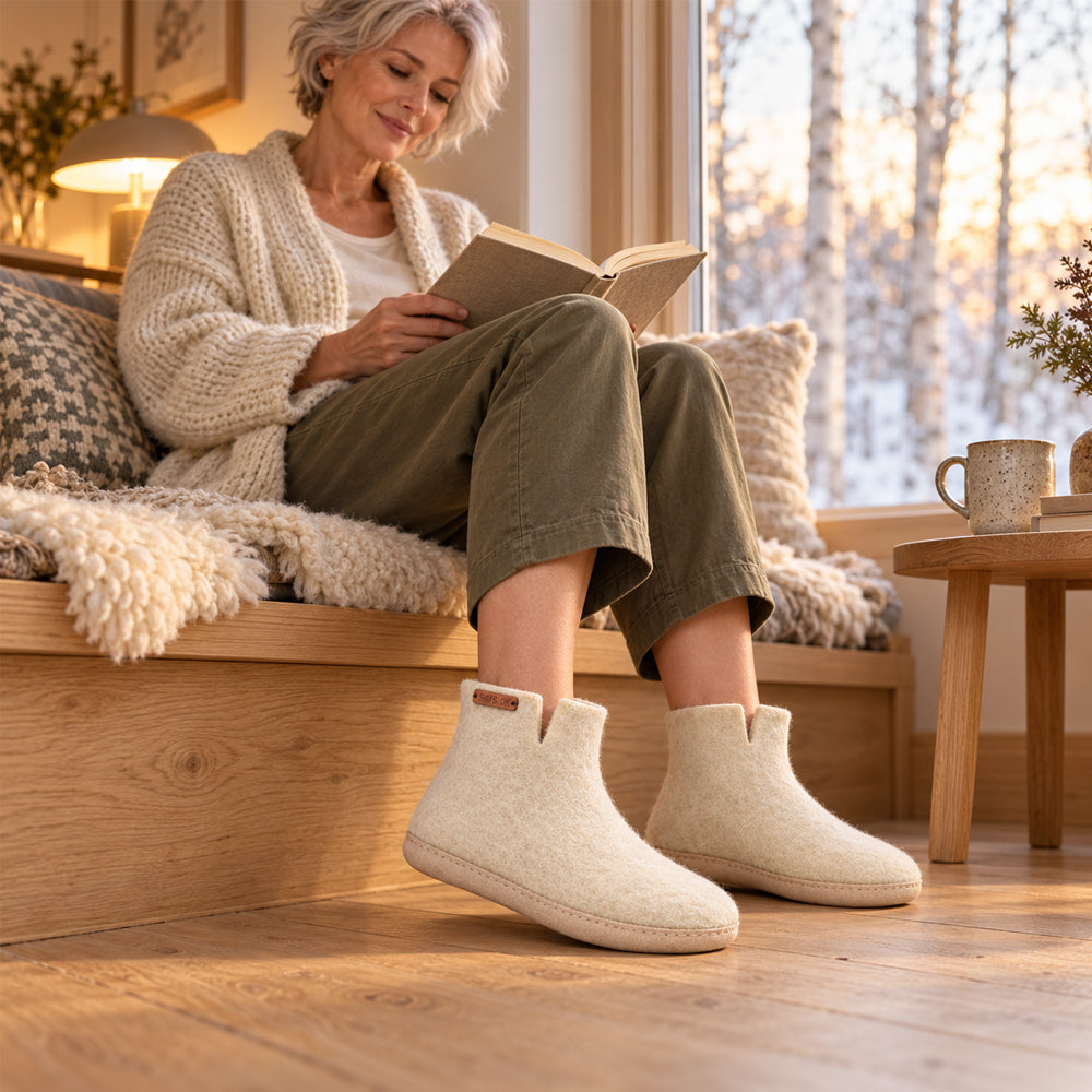 Ullstövlar (100% ren ull) - Modell Beige med mockasula