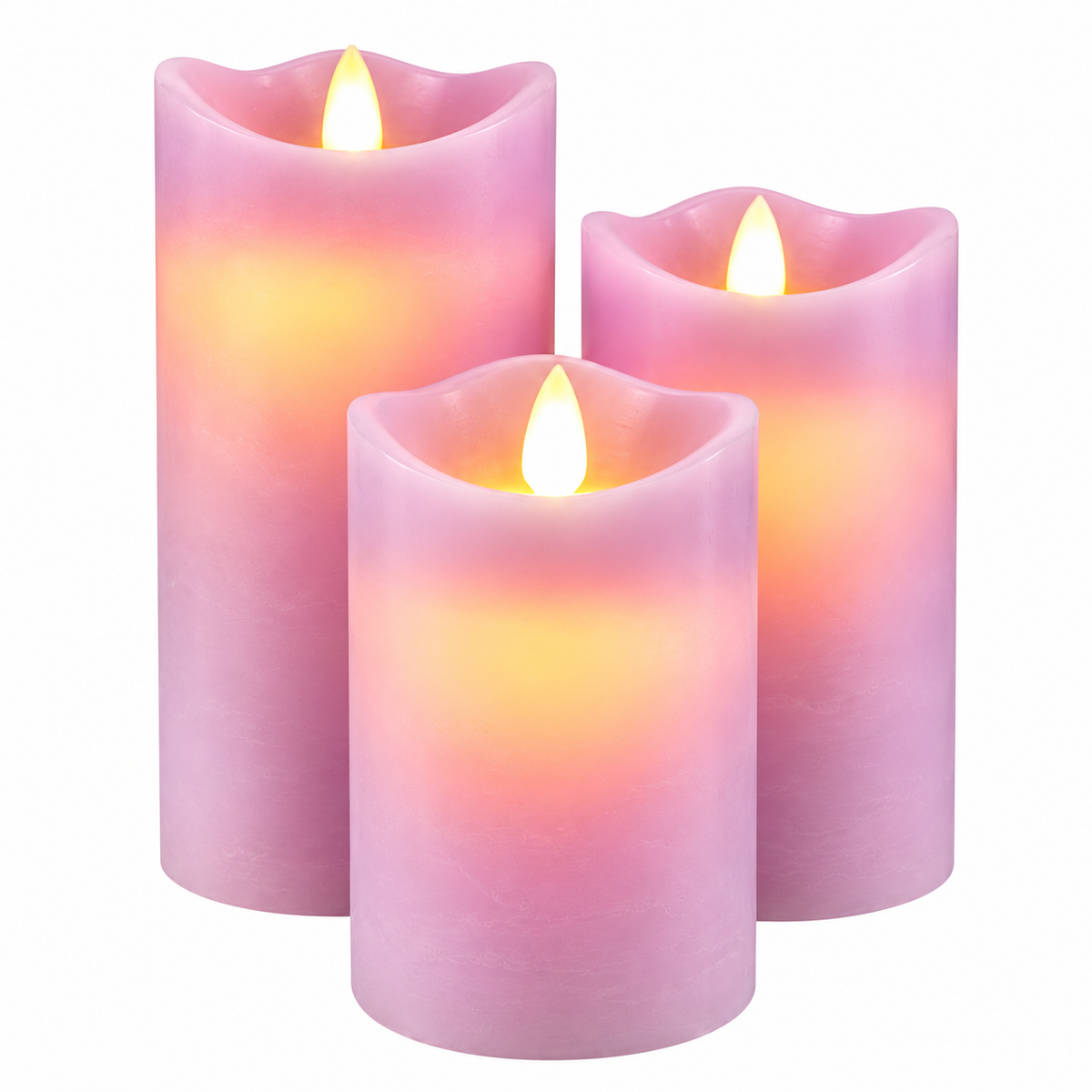 LED blockljus - 3 st. - 12/15/17 cm - m/3D-låga - (fler färger)