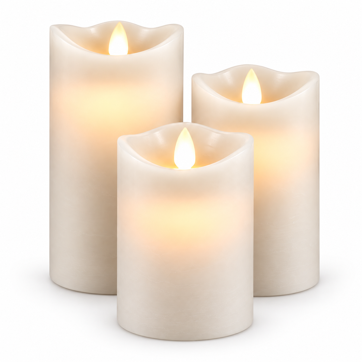 LED blockljus - 3 st. - 12/15/17 cm - m/3D-låga - (fler färger)