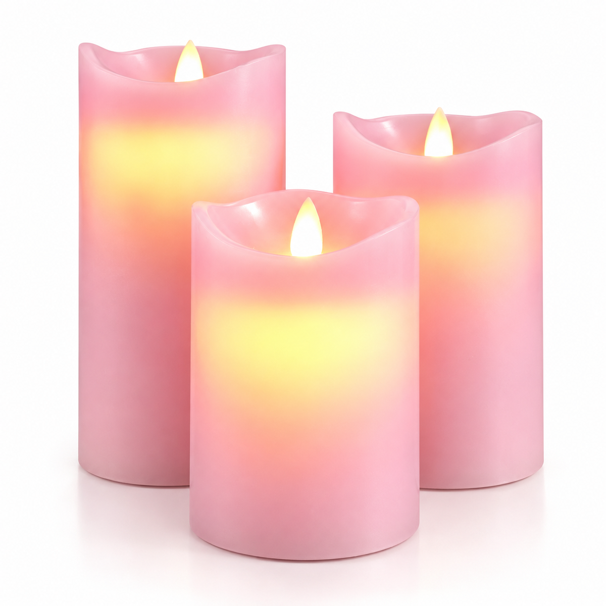 LED blockljus - 3 st. - 12/15/17 cm - m/3D-låga - (fler färger)