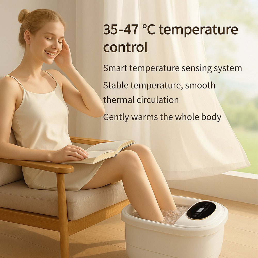 Fällbart fotbad – med värme och 6 massagehuvuden för djupmassage
