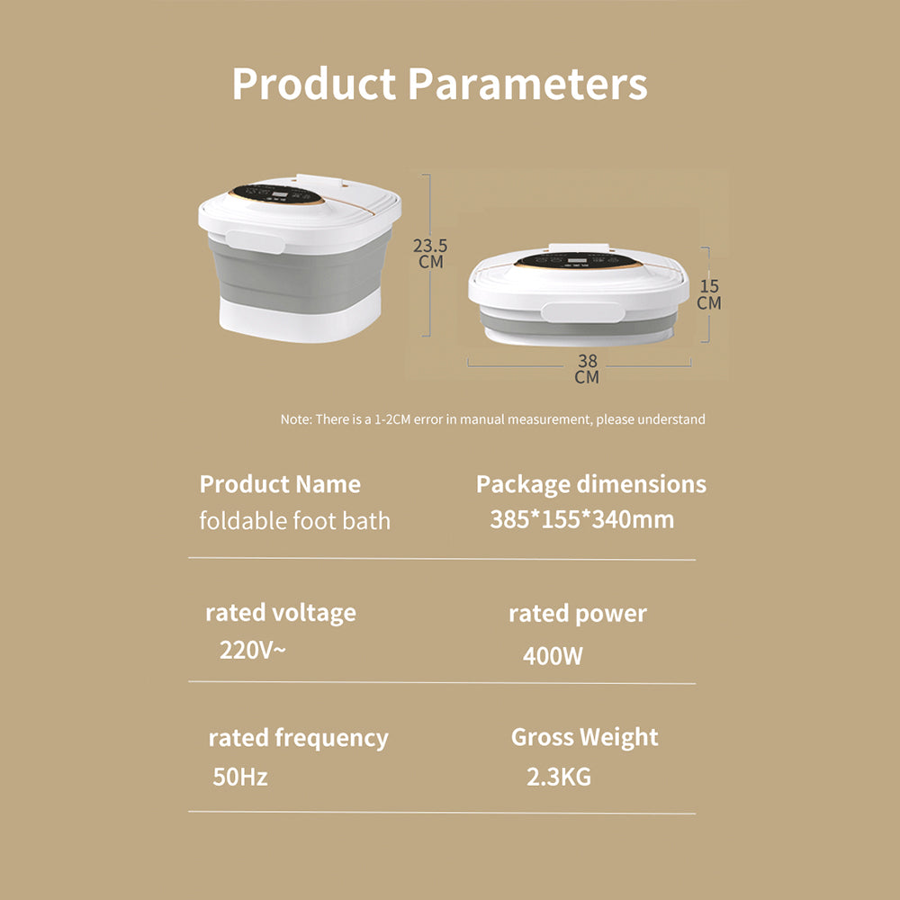 Fällbart fotbad – med värme och 6 massagehuvuden för djupmassage