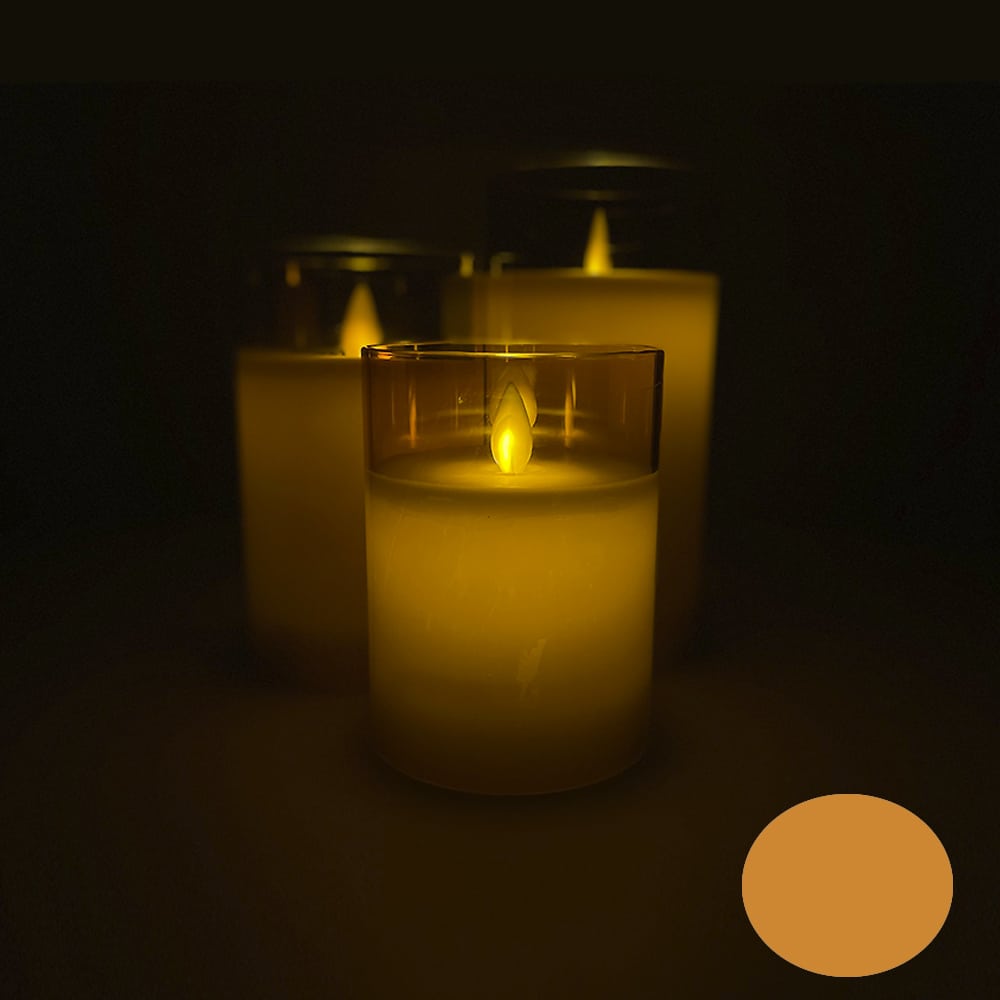 LED-ljus i glas - 3 st. - 12/15/17 cm - med 3D-låga - (flera färger)