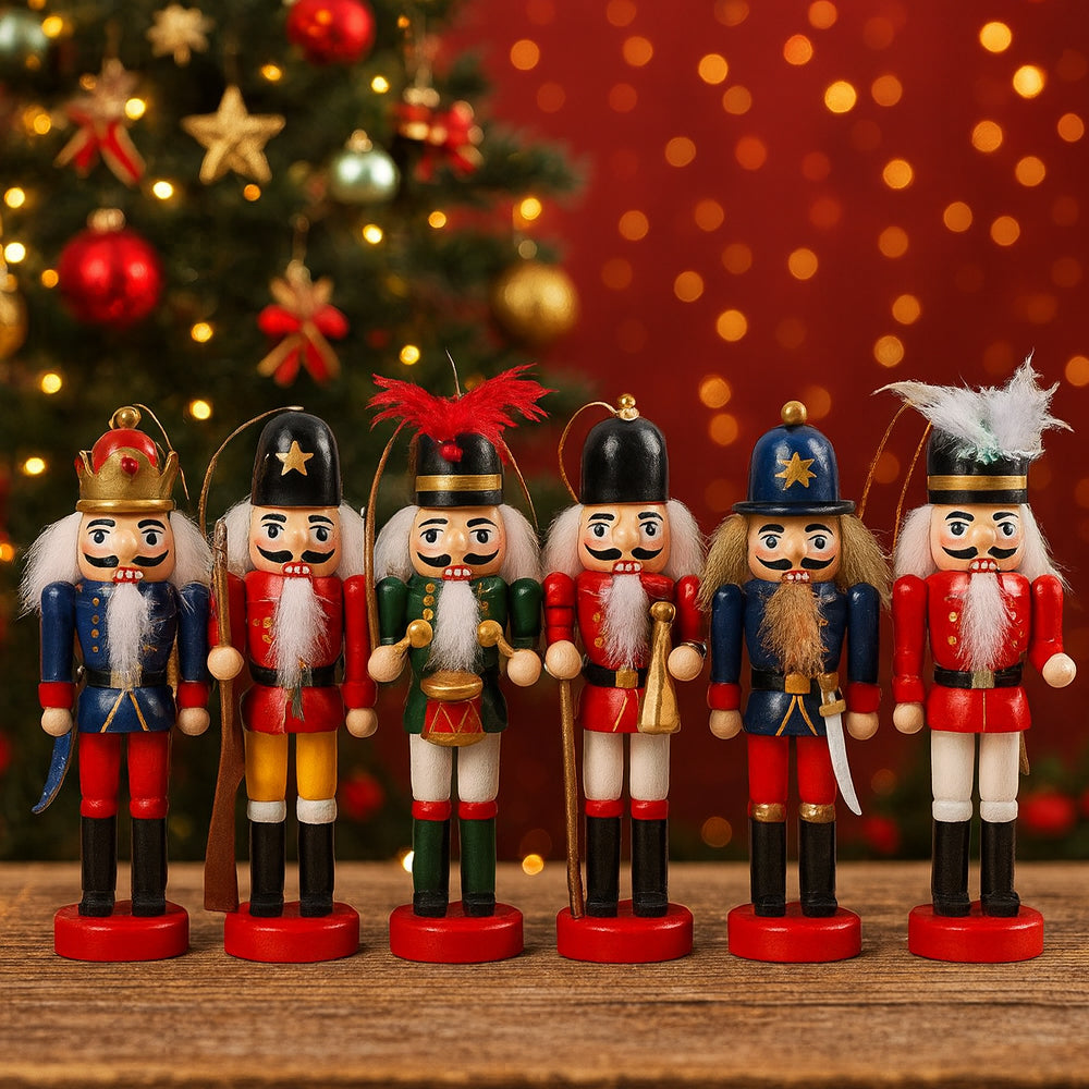 Nötknäpparfigurer i trä – 12,5 cm, set med 6 figurer –