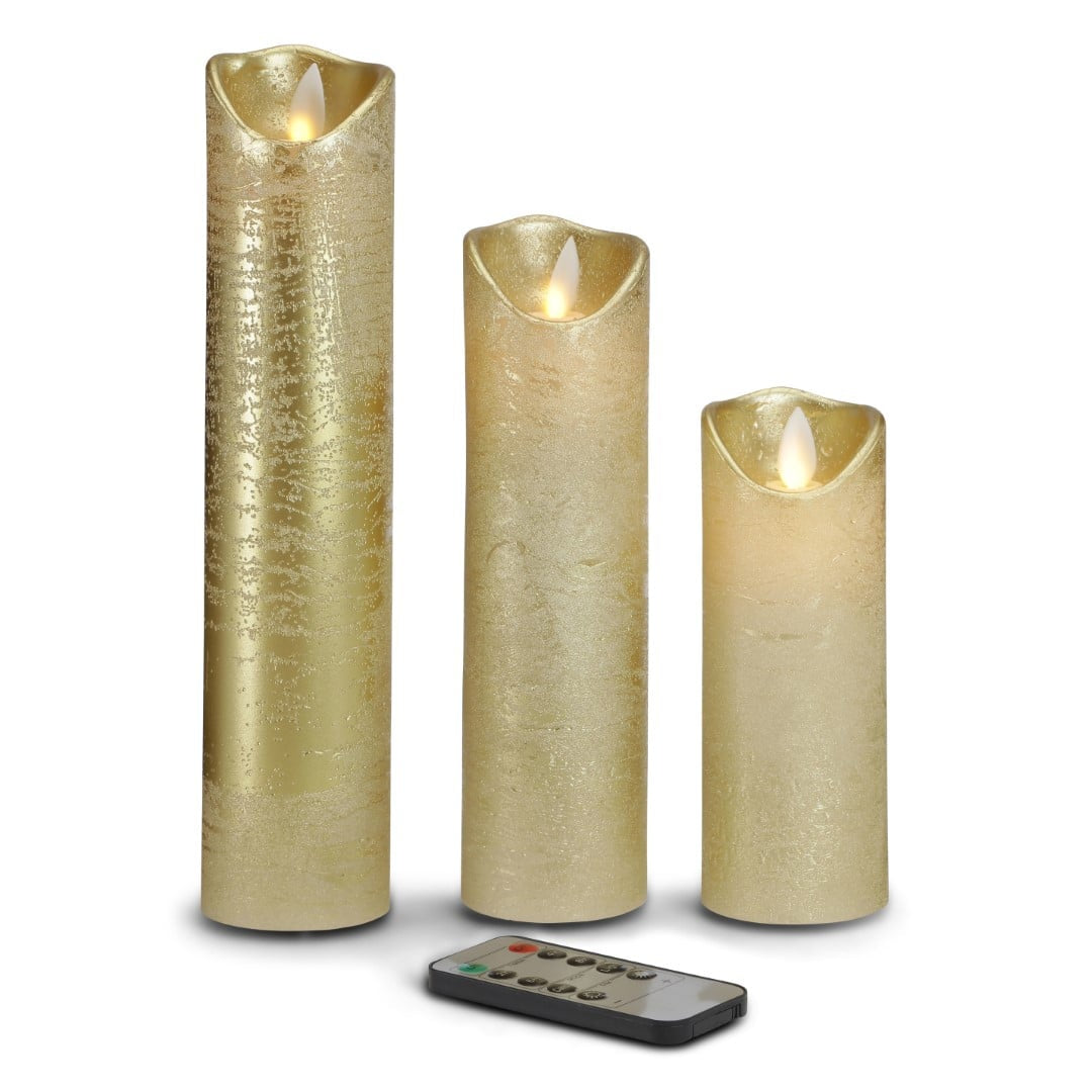 LED-ljus - 3 st. - 15/20/25 cm - med 3D-låga - (flera färger)
