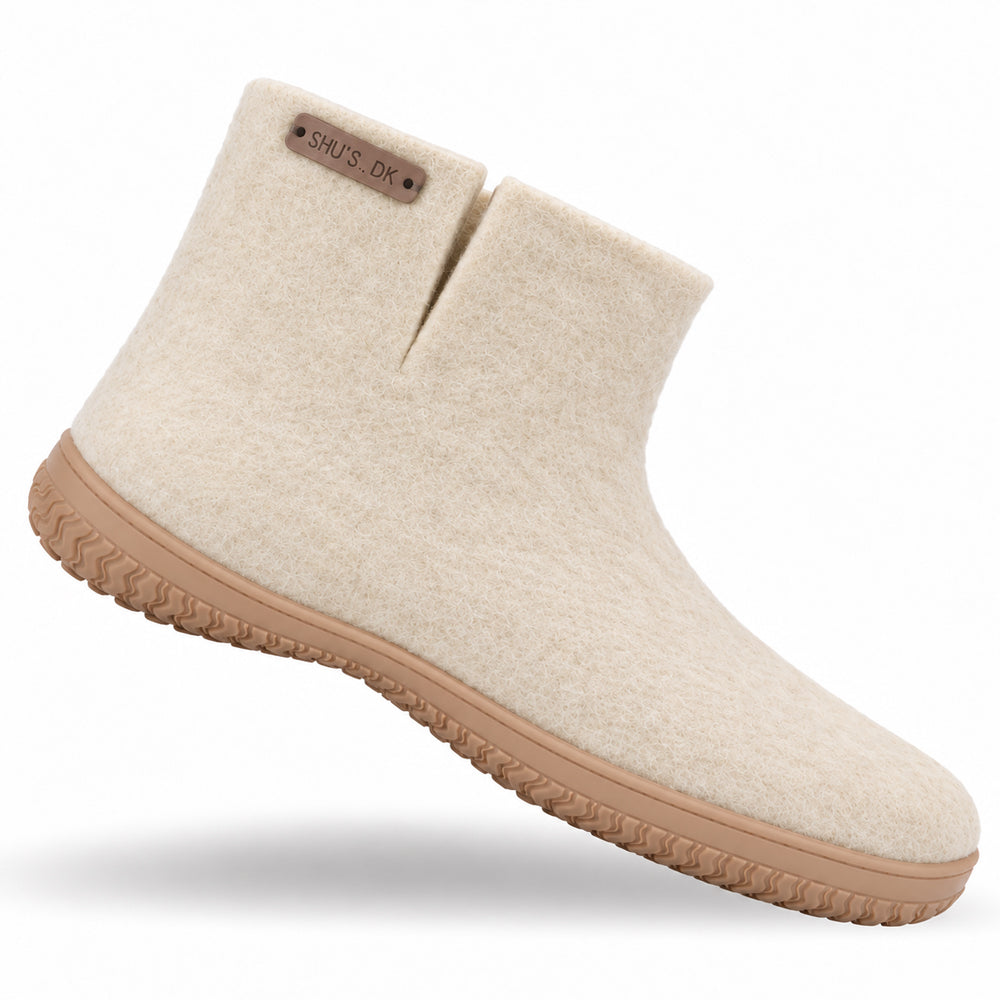 Ullstövlar (100% ren ull) Modell Beige med gummisula