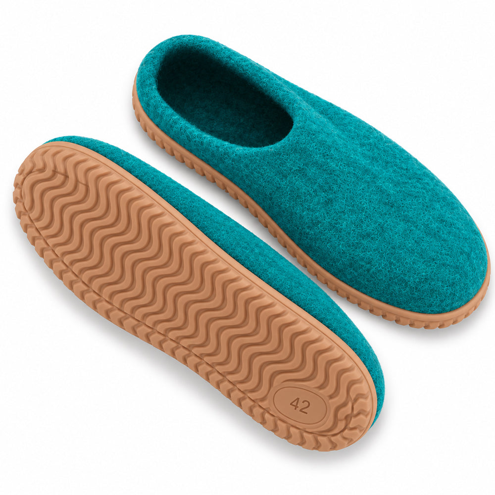 Ulltofflor (100% ren ull) - Modell Ocean Mist med gummisula