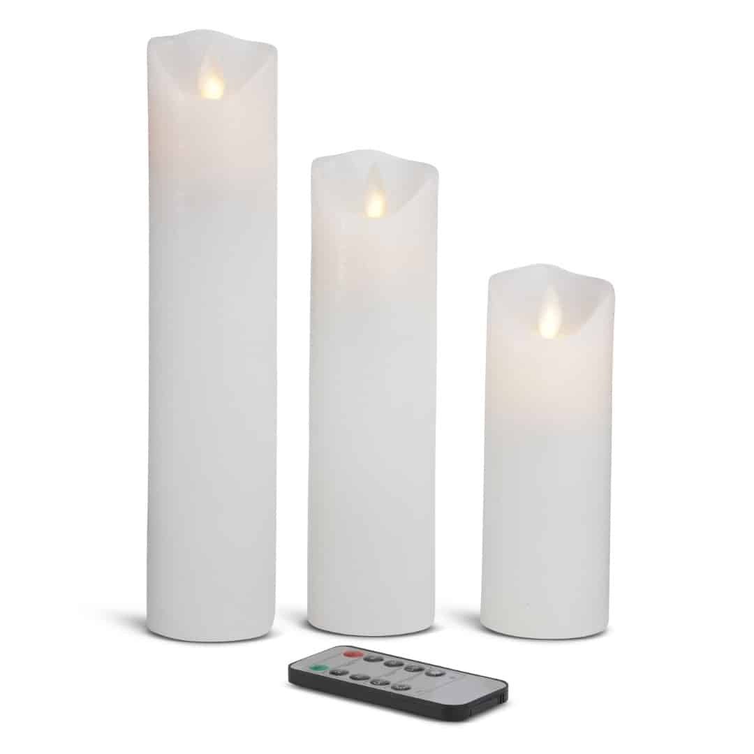 LED-ljus - 3 st. - 15/20/25 cm - med 3D-låga - (flera färger)