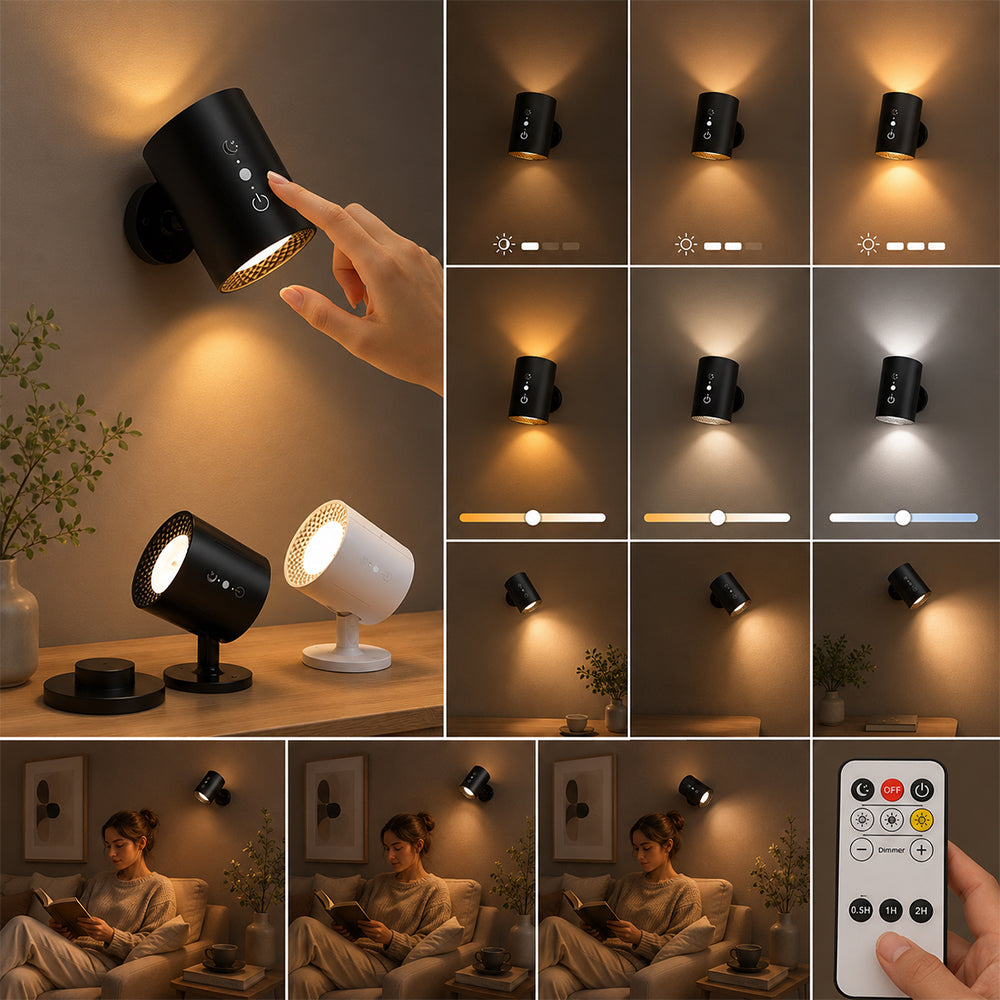 LED-nattlampa 360° roterbar, magnetisk, 3 färgtemperaturer – vit eller svart