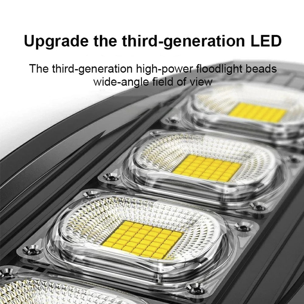 LED Gatubelysning 60W - 168LED med PIR (infraröd rörelsesensor) inkl. fjärrkontroll - solcellsdrivet ljus -